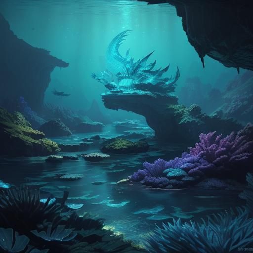 Bioluminescent Dragon Fish in Underwater Cave