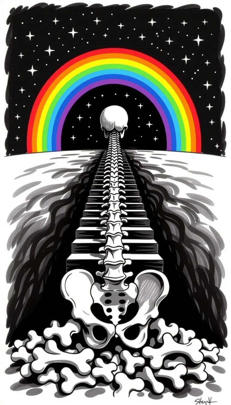 Charcoal Drawing: Spine Stairway to Rainbow Arch