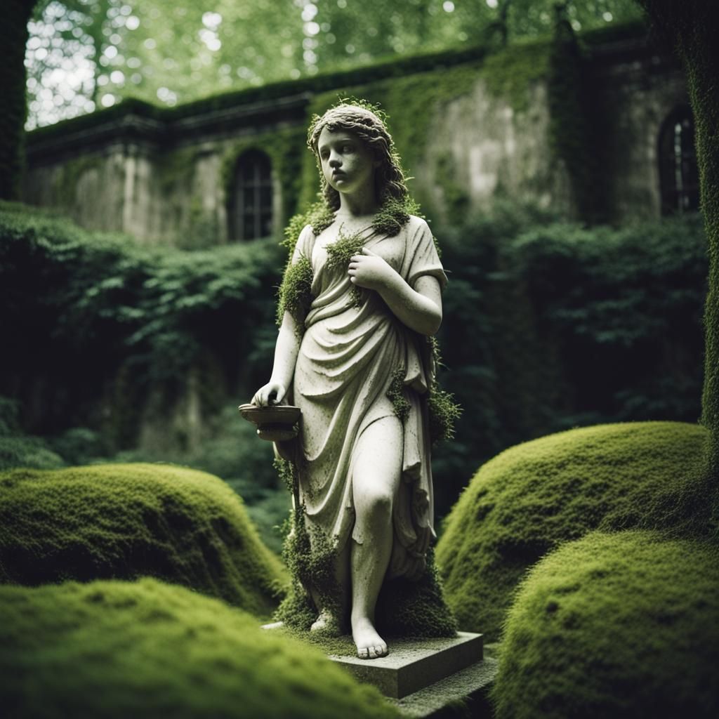 Forgotten Marble Statue in Overgrown Park