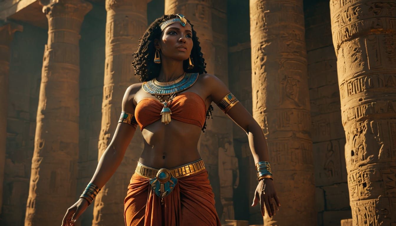 Epic Ancient Egyptian Queen Standing on Temple Complex