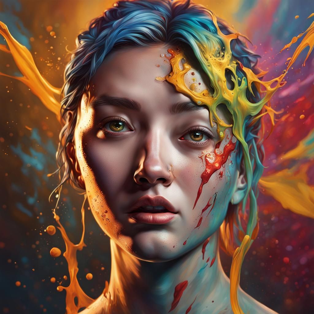 Hyperrealistic Portrait with Splash Art Background