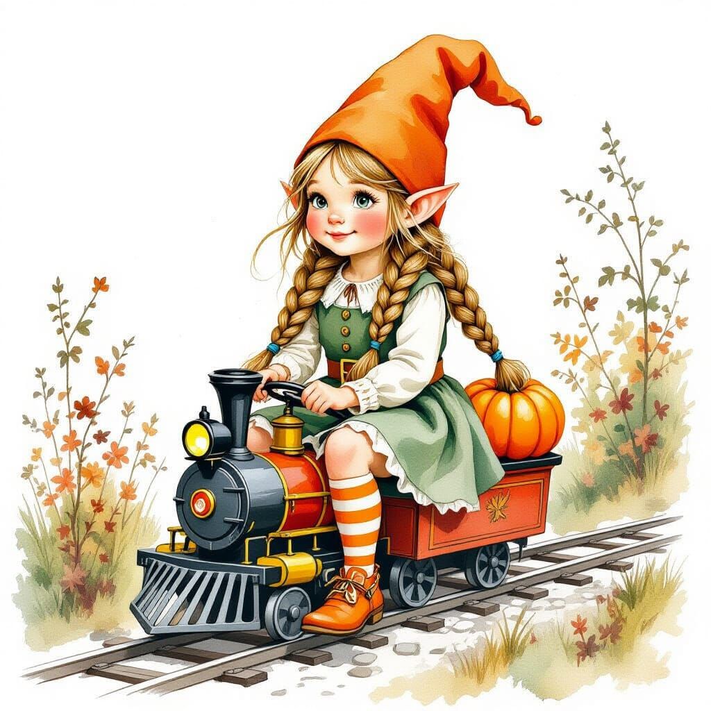Forest Gnome in Halloween Attire, Watercolor Illustration