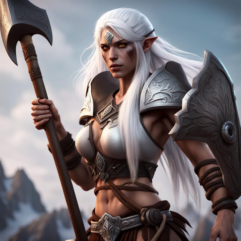 Aasimar Barbarian with Axe: Fantasy Concept Art