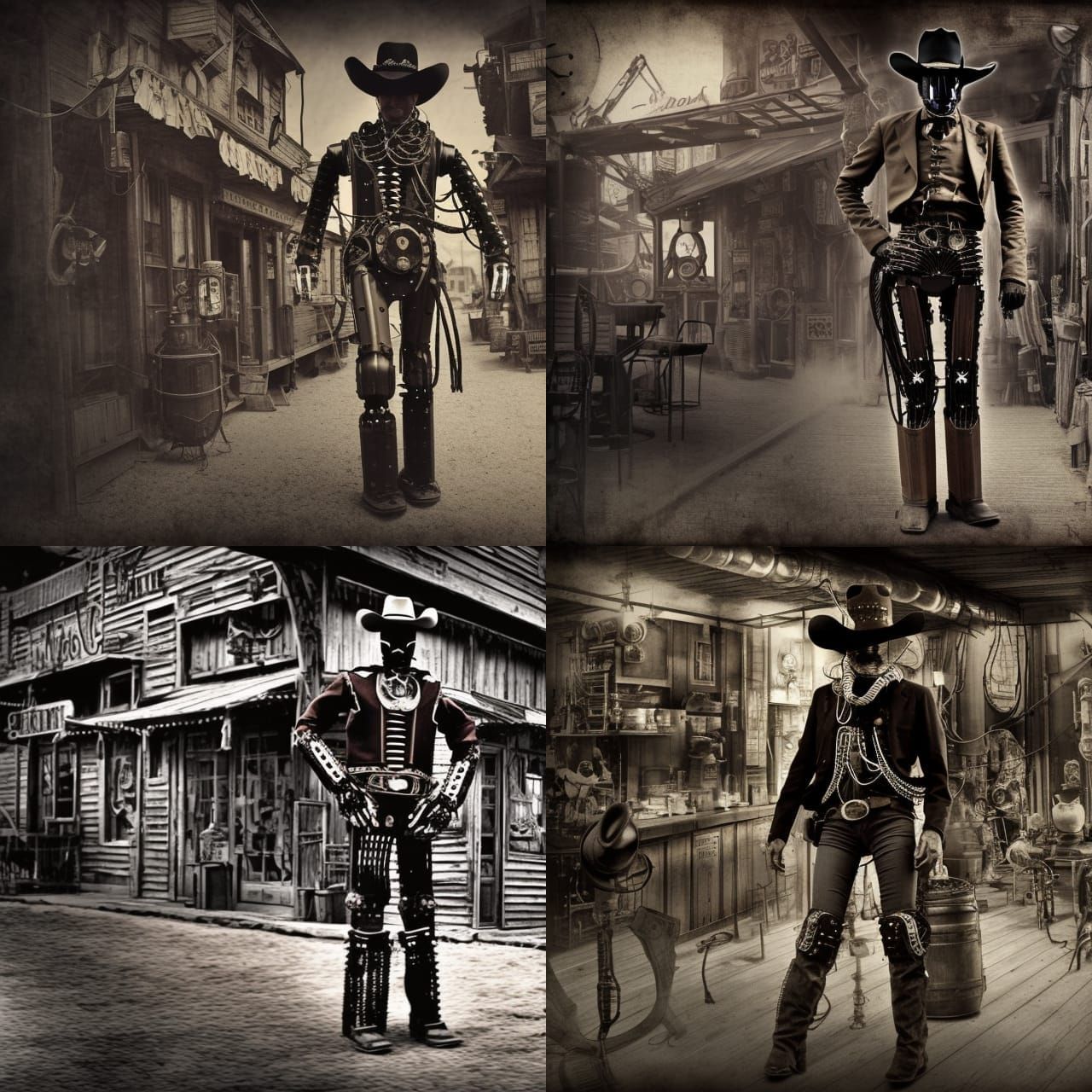 Robot Cowboy in Cyberpunk Western Saloon