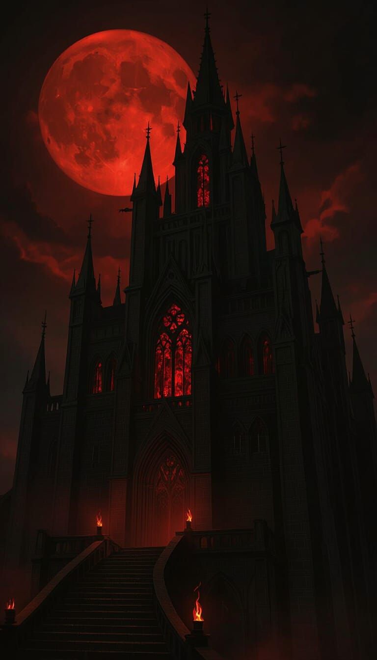 Gothic Fortress Under Crimson Moon