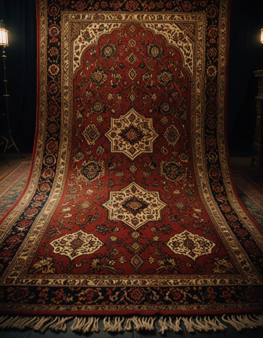 Luxurious Persian Carpet in Dark Space, Magical Realism