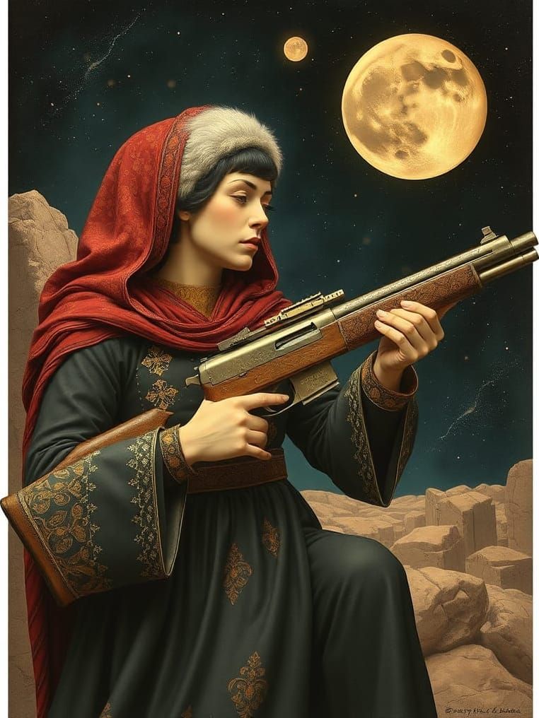 Cyberpunk Granny in Moebius and Klimt Style