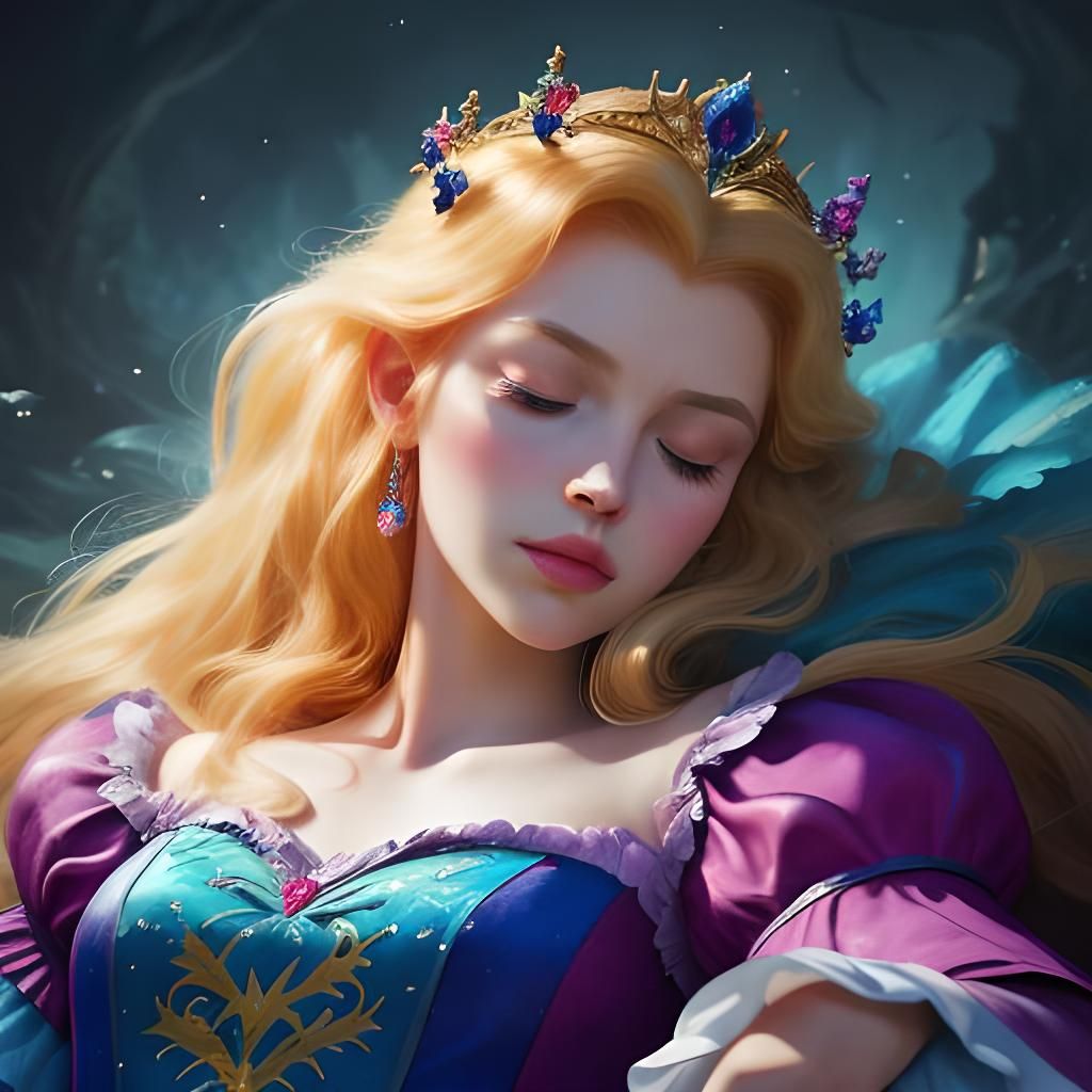 Hyperrealistic Sleeping Beauty Portrait in Splash Art Style
