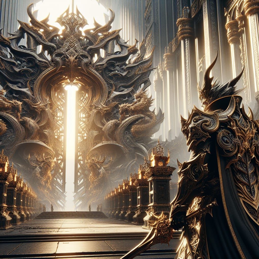 Dragon Knight Faces Imposing Geometric Gate