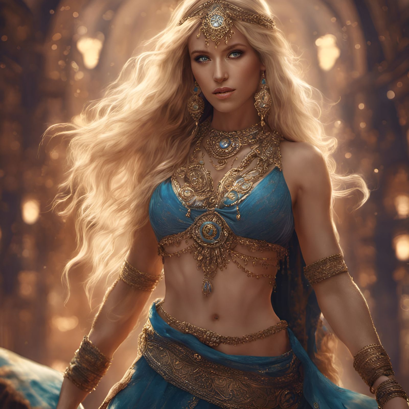 Blond Blue-Eyed Belly Dancer in Fantasy Art Style