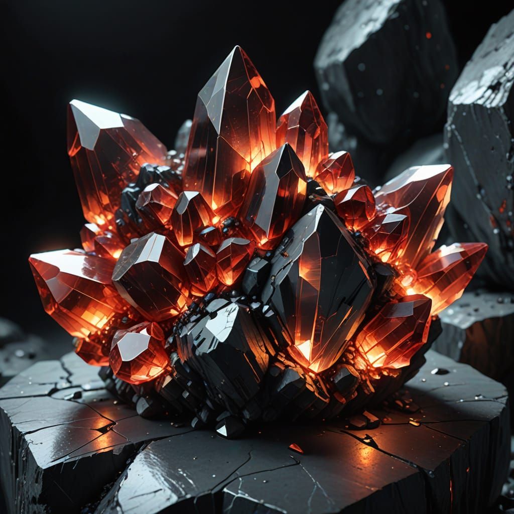 Glowing Red Hemalite Crystal Cluster: Digital Painting