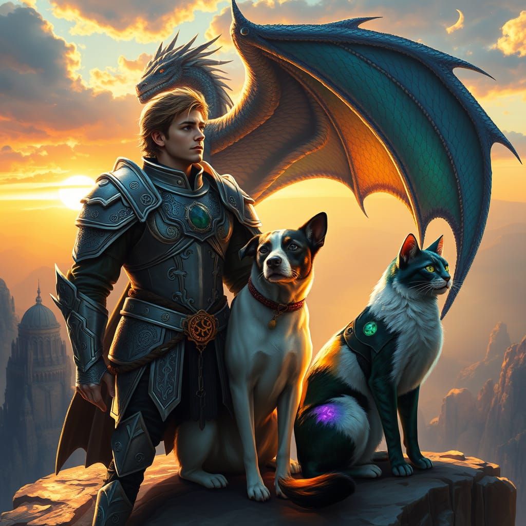 Silver Hero Surveys Vast Kingdom in Dawn's Golden Light