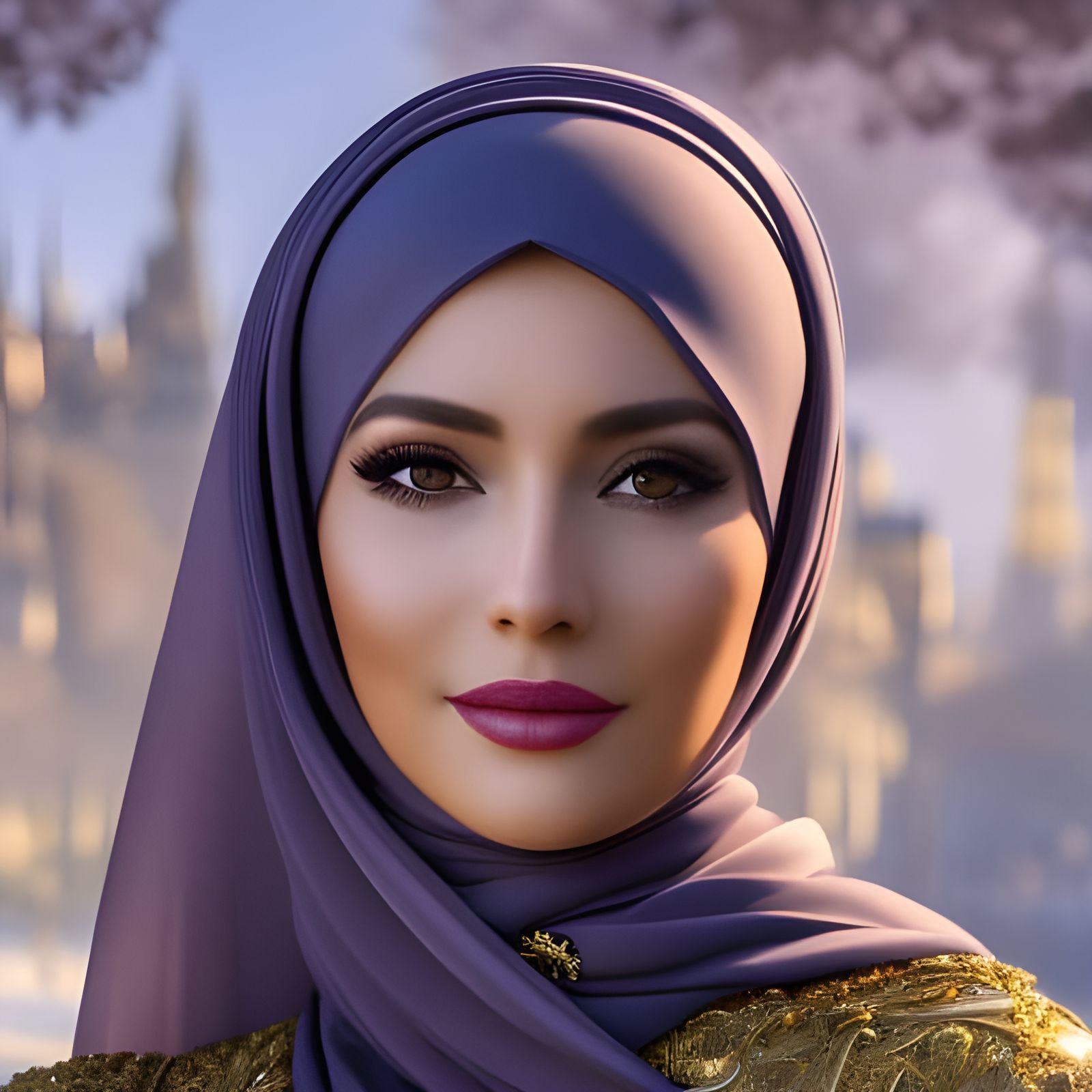 European Woman in Hijab in City Park