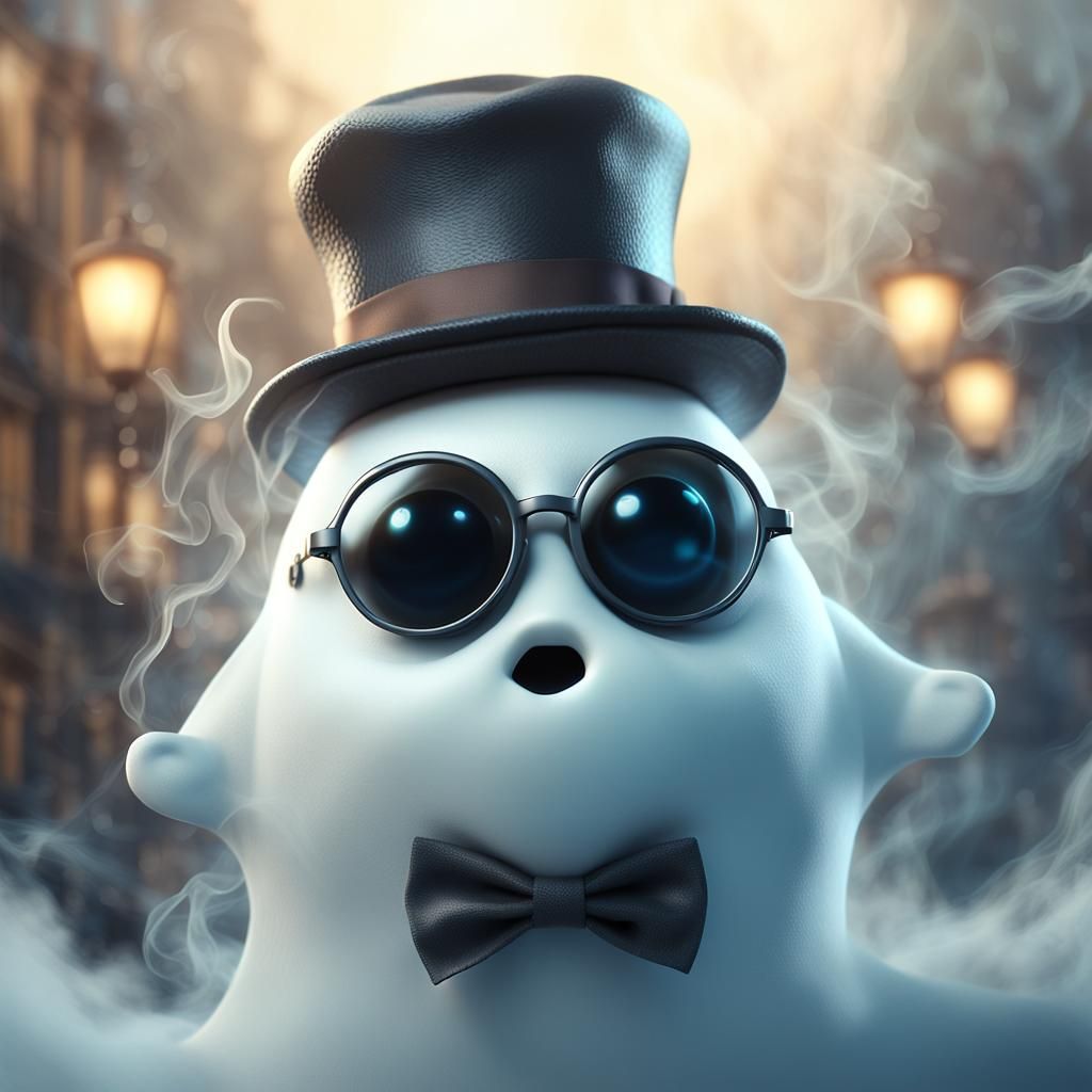 Ghost with Mustache in Dreamlike Biomechanical Art