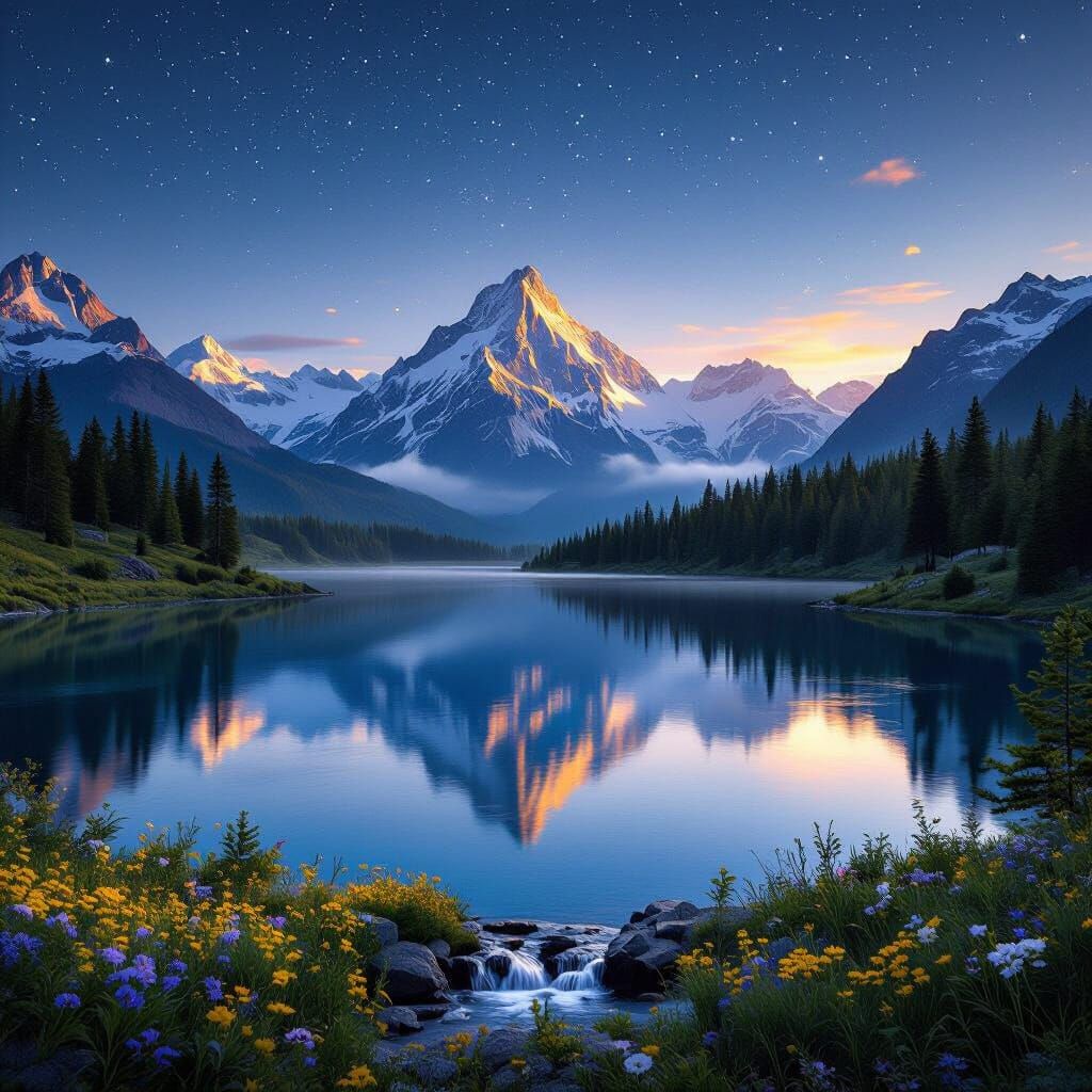 Majestic Mountain Lake at Dawn with Golden Sunlight