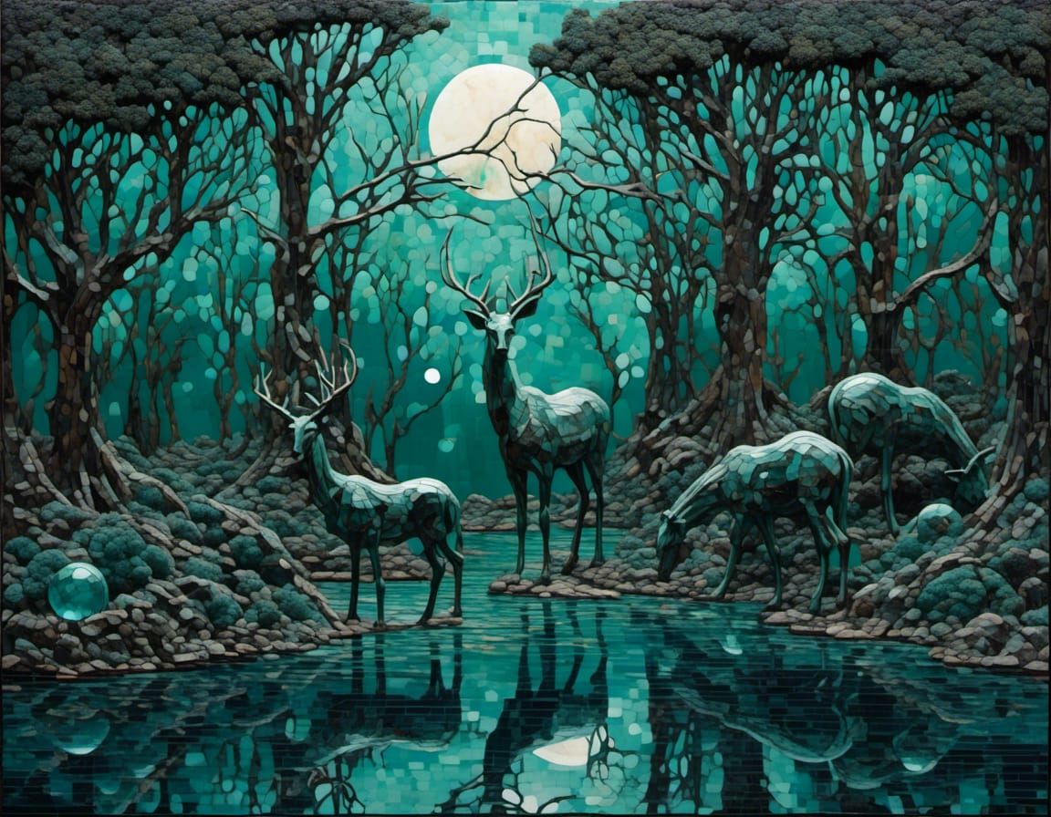 Bioluminescent Cyber Forest with Magical Creatures