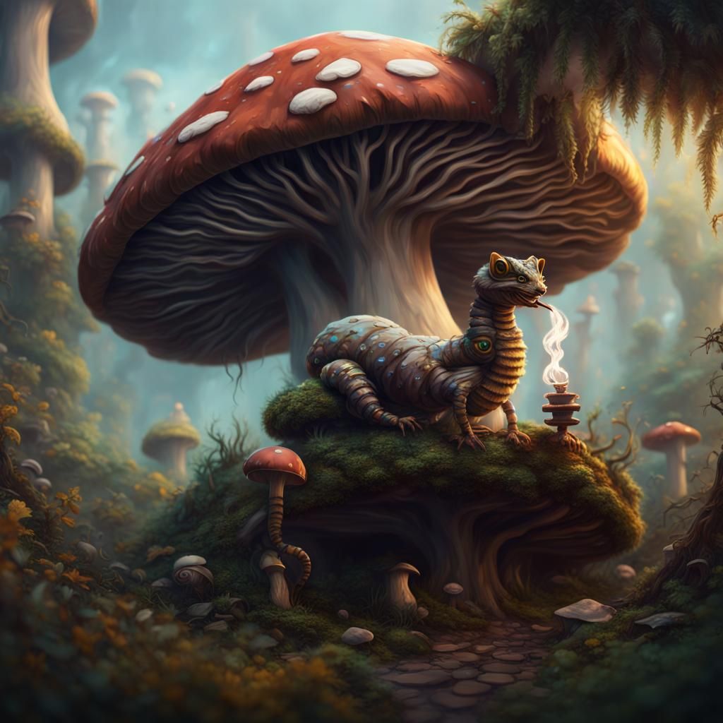 Hookah-Smoking Caterpillar on Mushroom, Detailed Matte Paint...