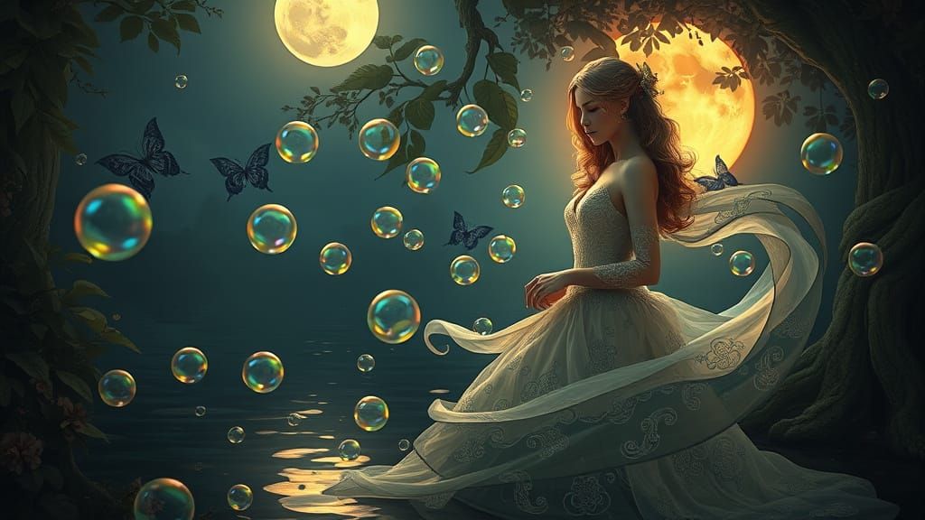 Surreal Lady of the Lake in Art Nouveau Style