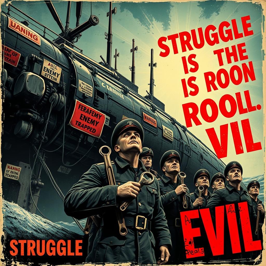 Terrified U-Boat Crew in Vintage Propaganda Poster