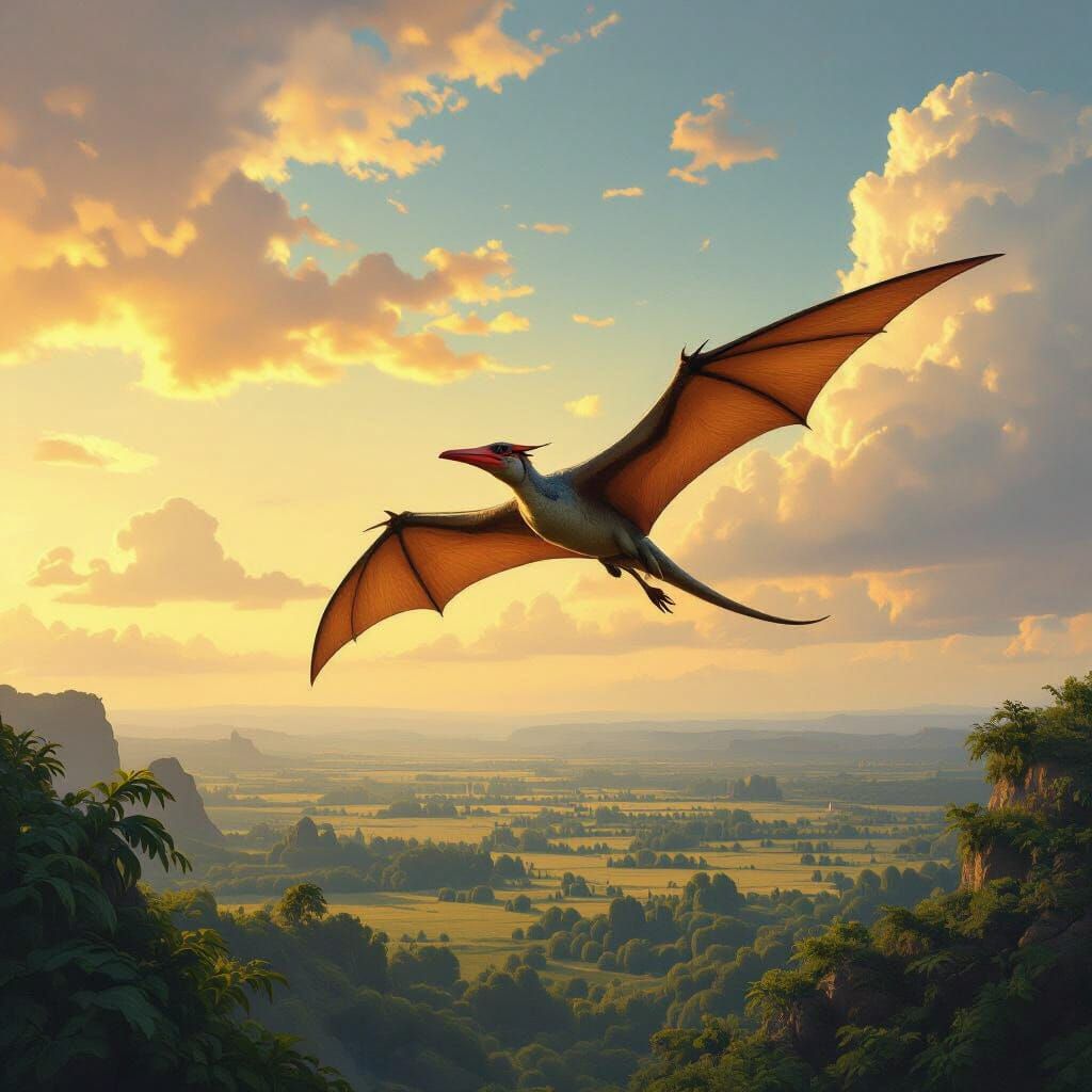 Pterodactyl Gliding Through Cretaceous Skies in Dark Fantast...