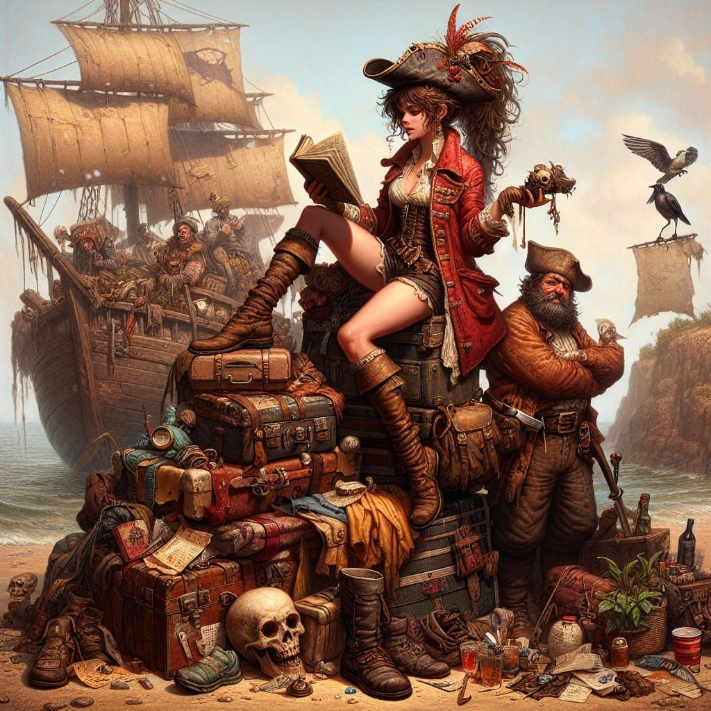 Pirate Queen on Desert Island, in Realist Style