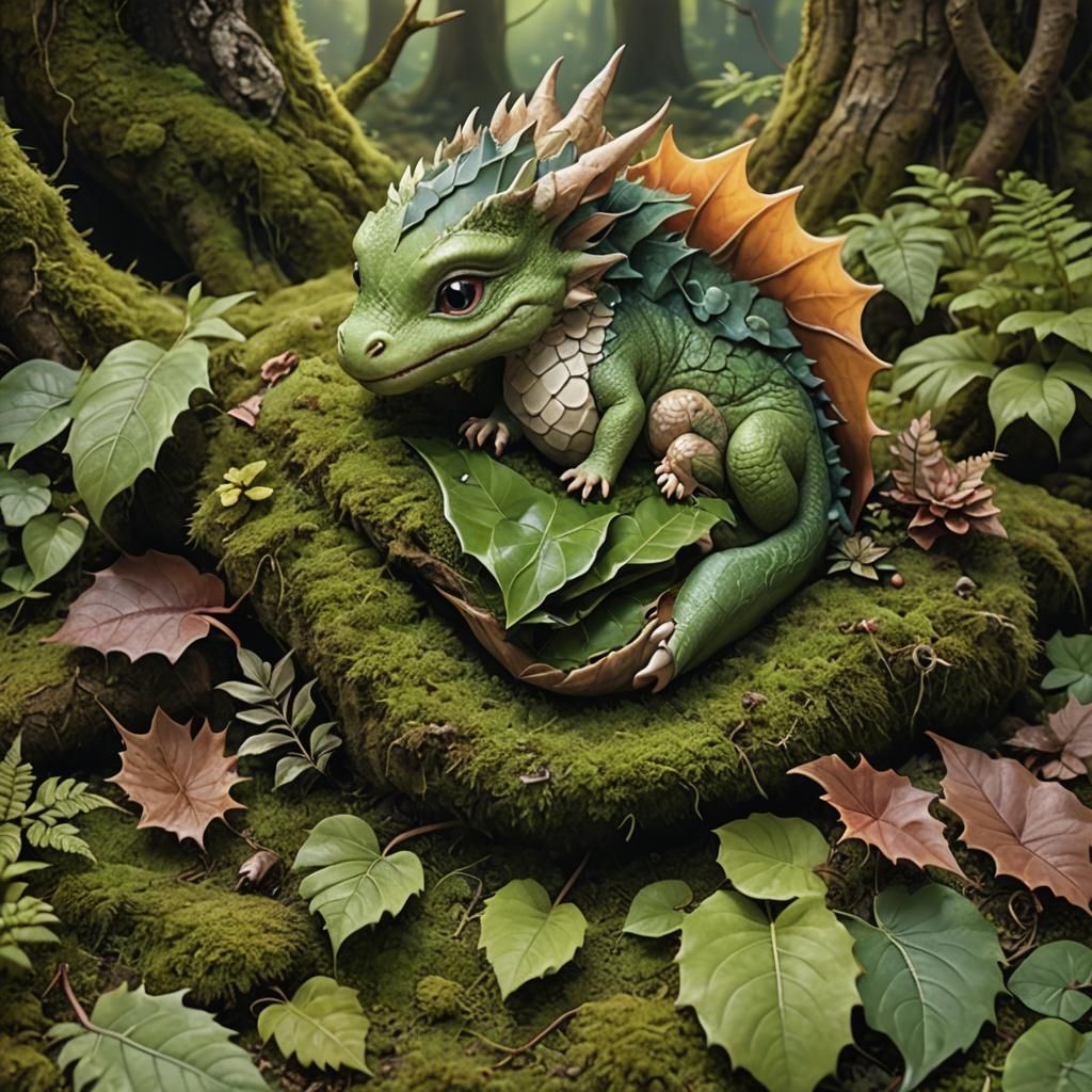 Baby Dragon Nap Protected by Forest Guardians
