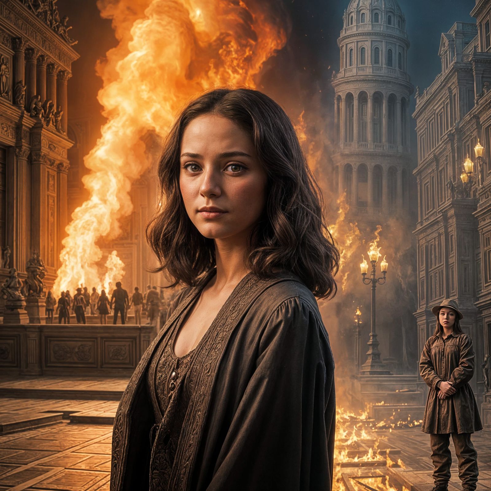 Girl in Flames with Mona Lisa Smile in a Polished Matte Pain...