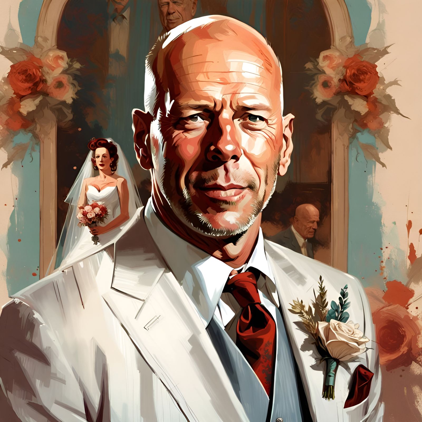 Bruce Willis Portrait in Pin-Up Style