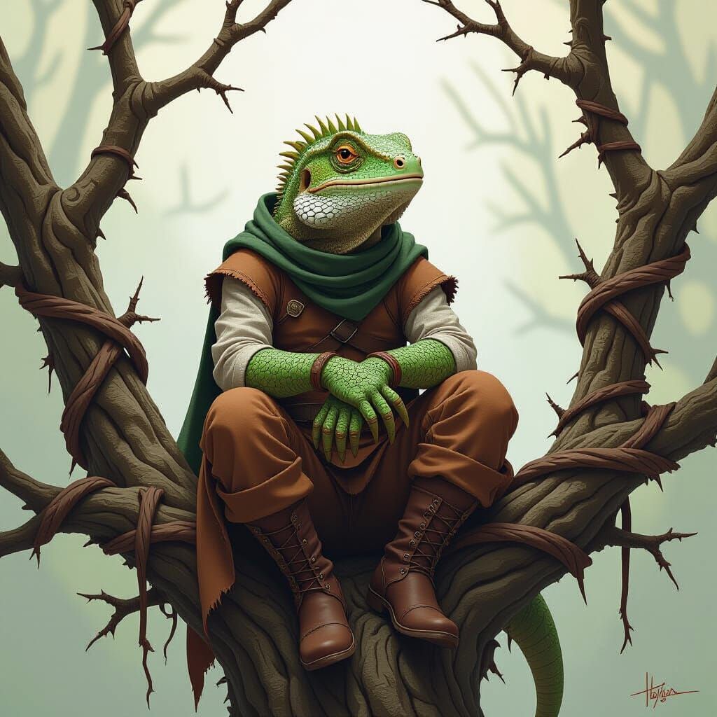 Lizard Embracing Discomfort in Organic Digital Art