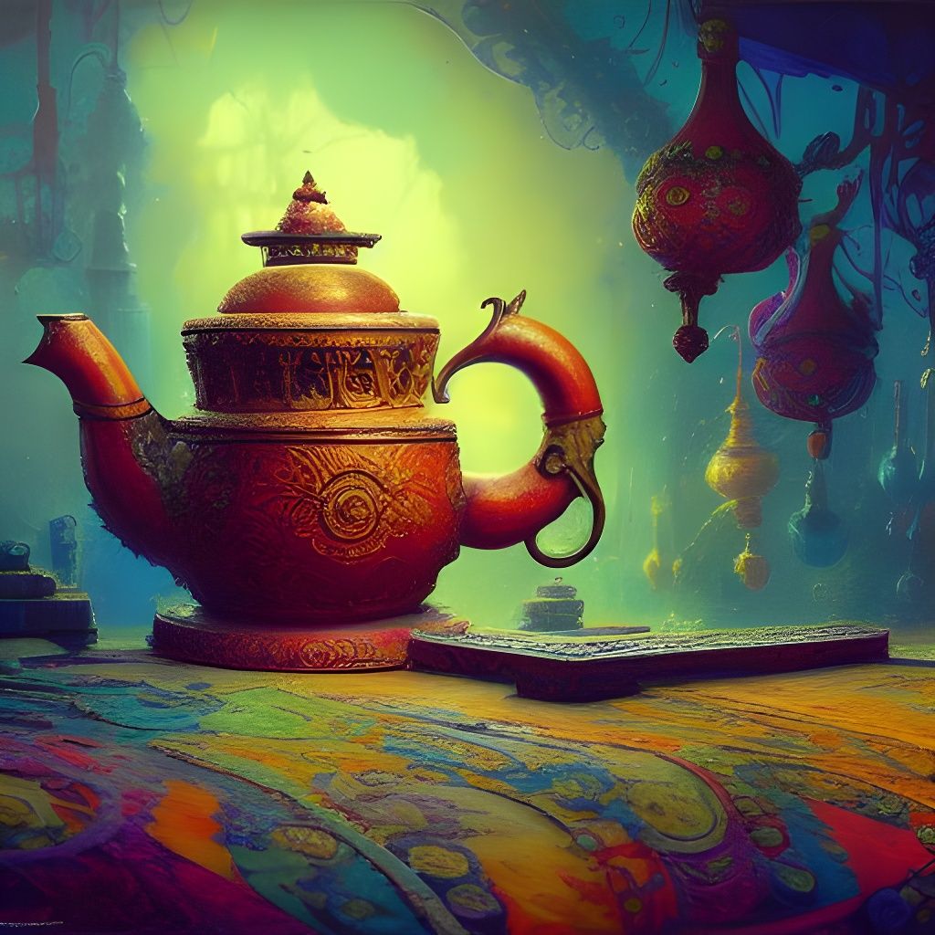 Beautiful Antique Teapot in Detailed Oil Painting