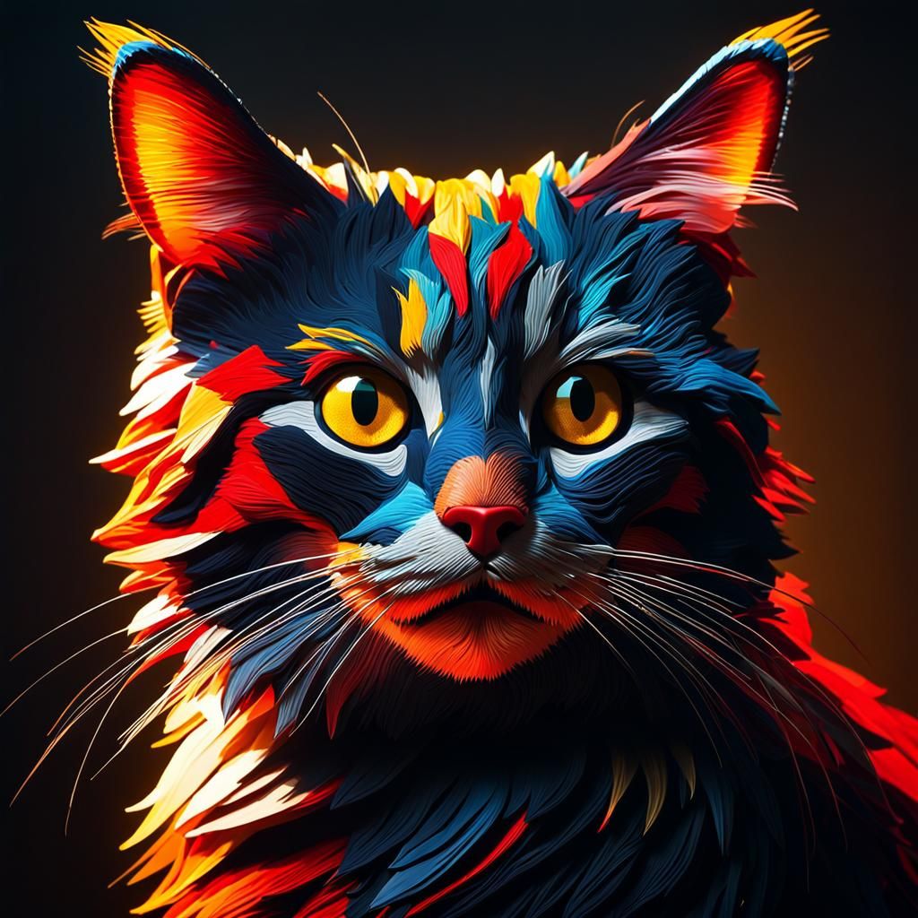 Skeptical Cat Painting in Impasto Style