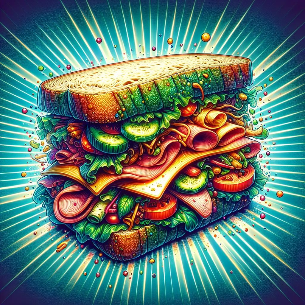 Generously Filled Sandwich in Detailed Digital Art
