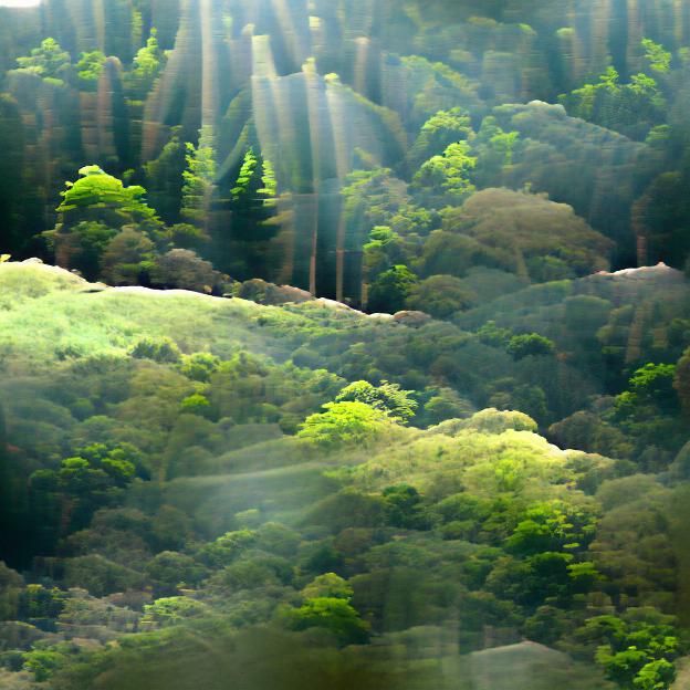 Sunlit Forest on a Verdant Hillside