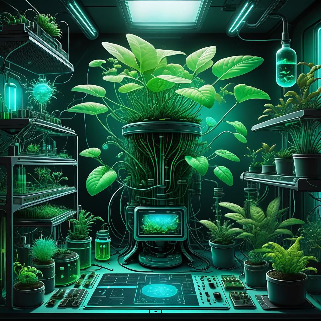 Biopunk Plants Fill Bioluminescent Lab