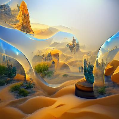Glass Sculptures in a Sand Desert: Fantasy Concept Art