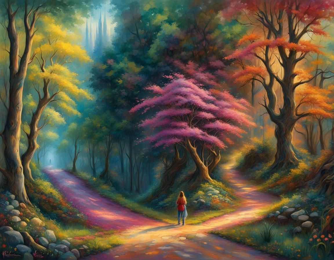 Autumn Forest Paths in Polychromatic Graffiti Style