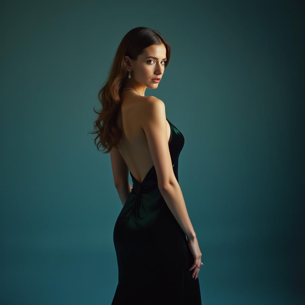 Elegant Woman in Evening Gown: Cinematic Portrait