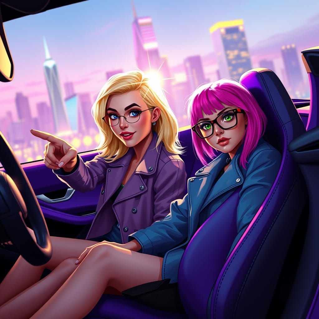 Blonde Girl Enthusiastically Points at Purple Lamborghini in...