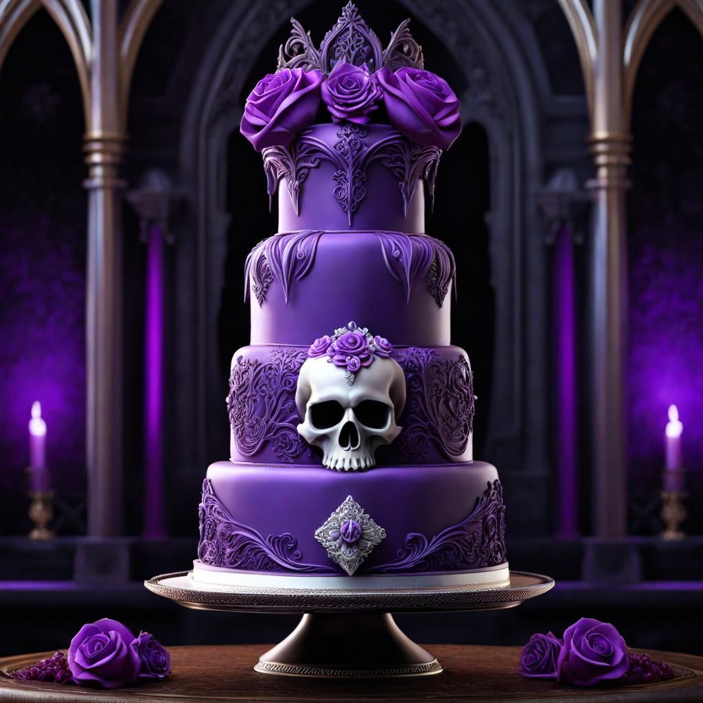 Purple skull wedding cake