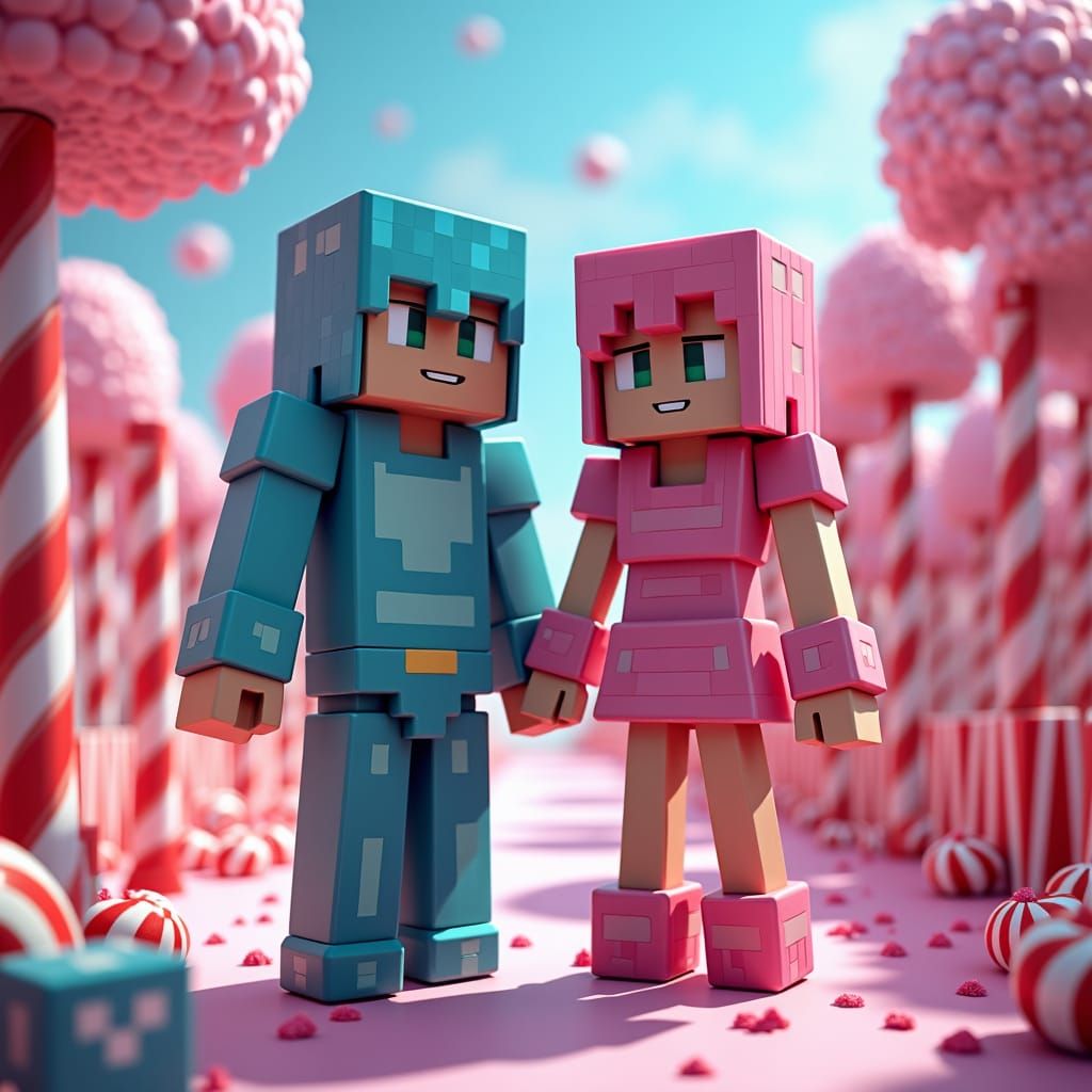 Minecraft's Steve and Alex in Candyland Adventure