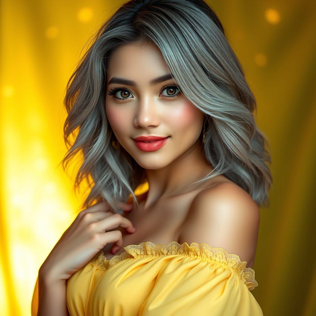 Ethereal Latin Goddess in Golden-Hued Elegance