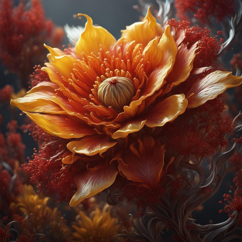 Orange Flower Model in Detailed Matte Painting
