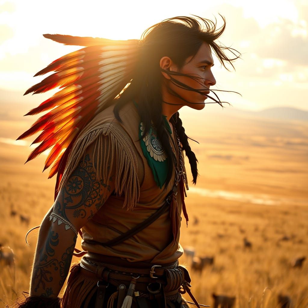 Native American Warrior on the Prairie