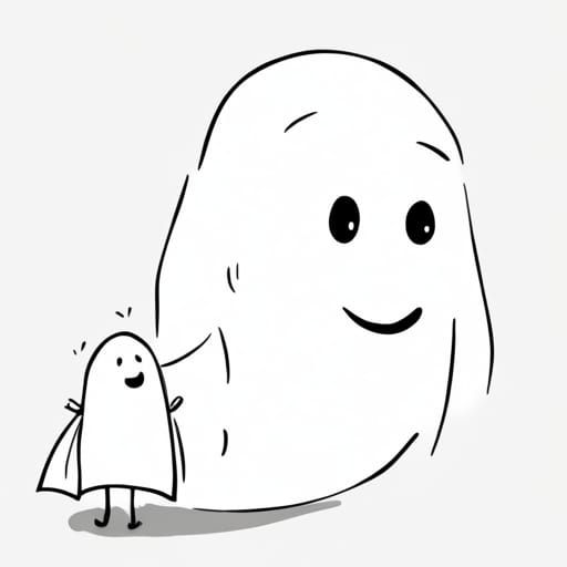 Friendly Cartoon Ghost on a Crowded Bus