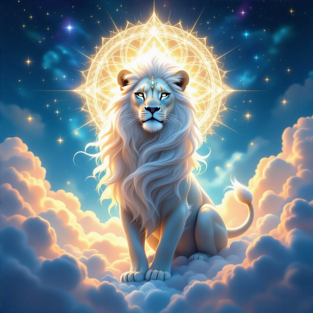 Celestial Lioness Formed From Light and Clouds