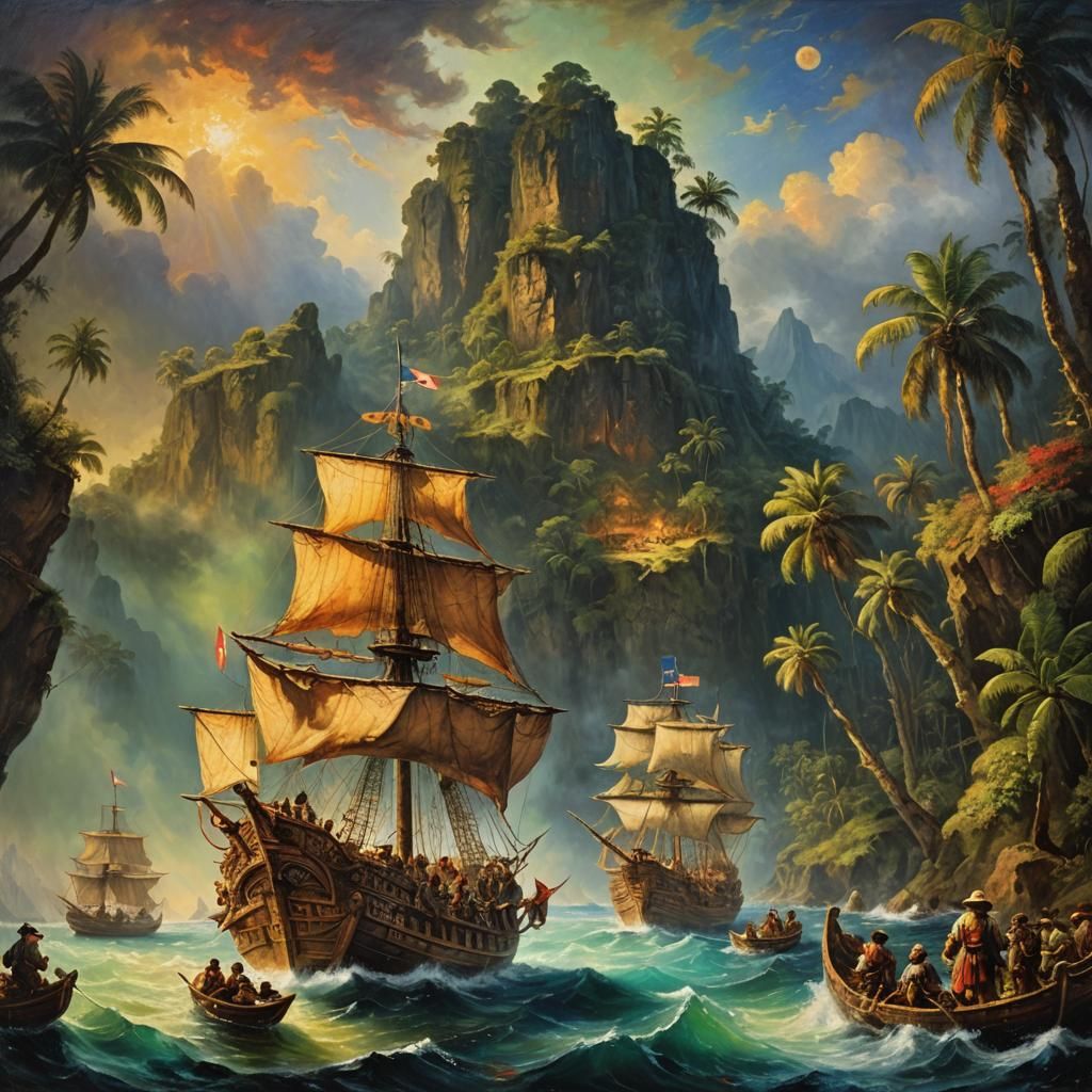 Polynesian Navigation Painting in Rembrandt Style