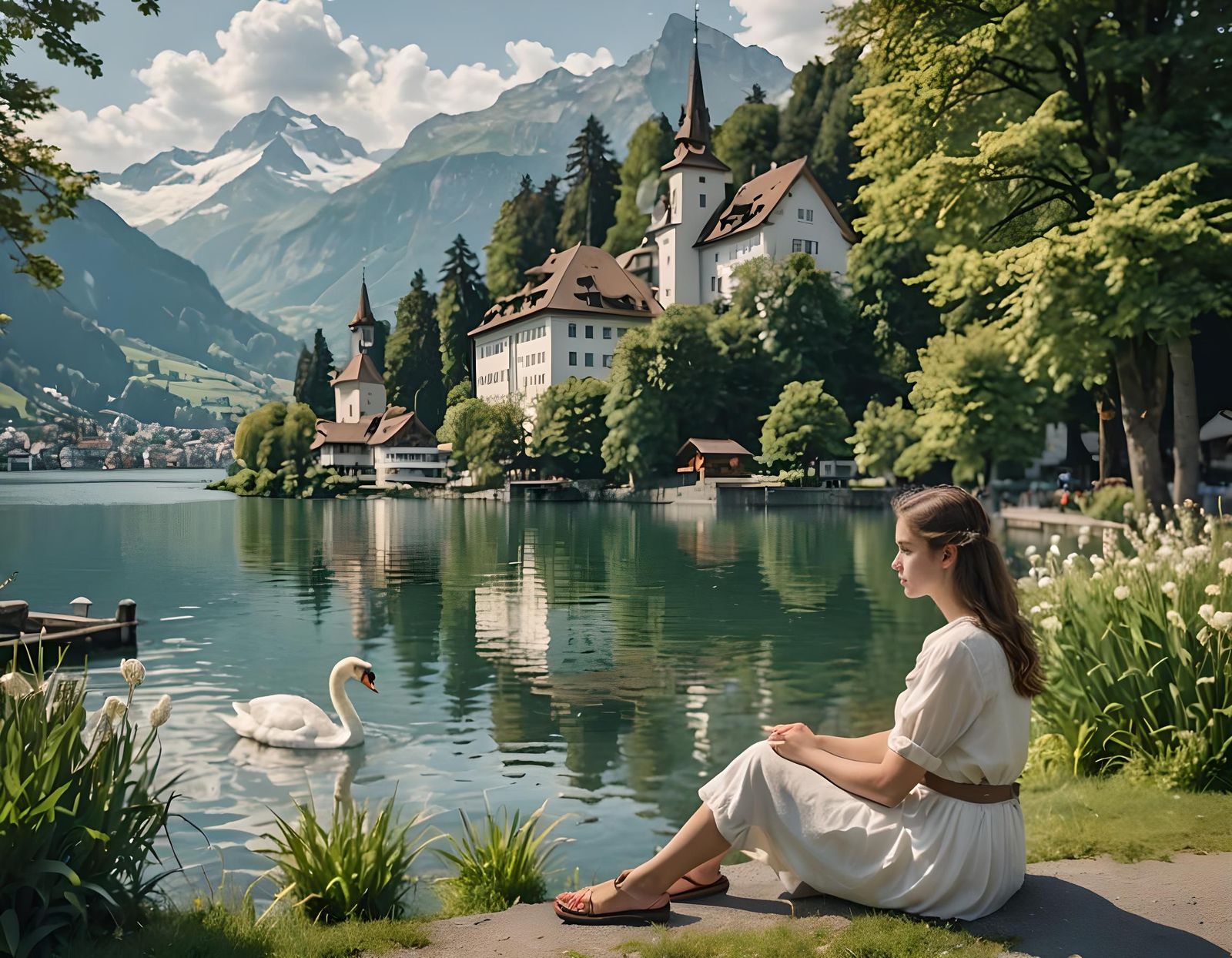 Girl with Swan at Lake Lucerne Photography