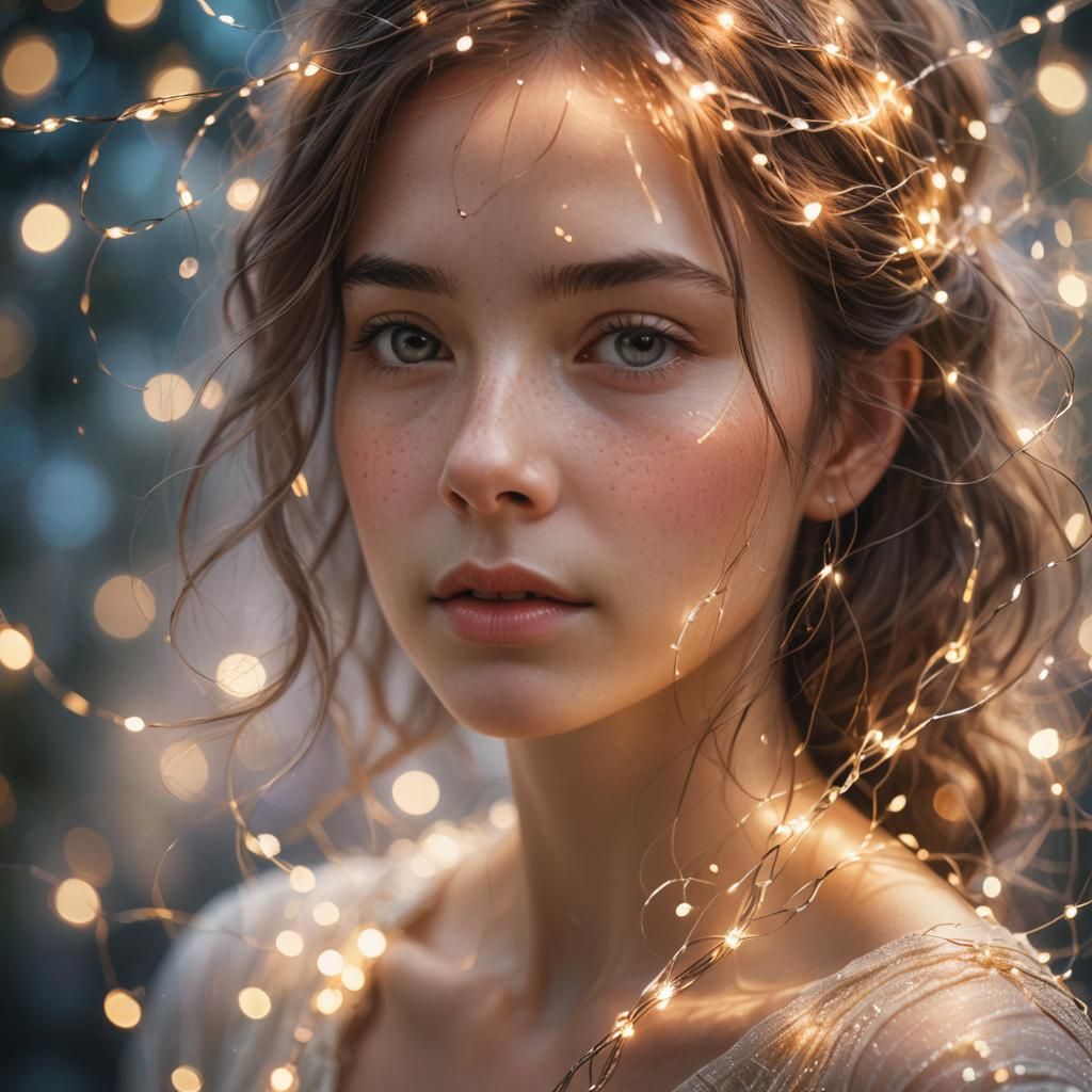 Ethereal Portrait with Glowing Lights in Soft Focus