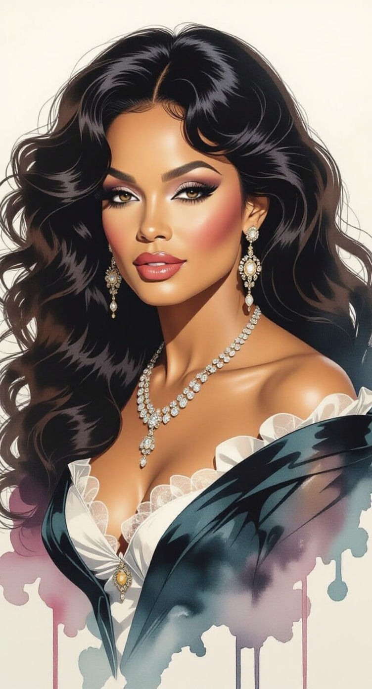 Elegant Portrait in Ink and Watercolor Style