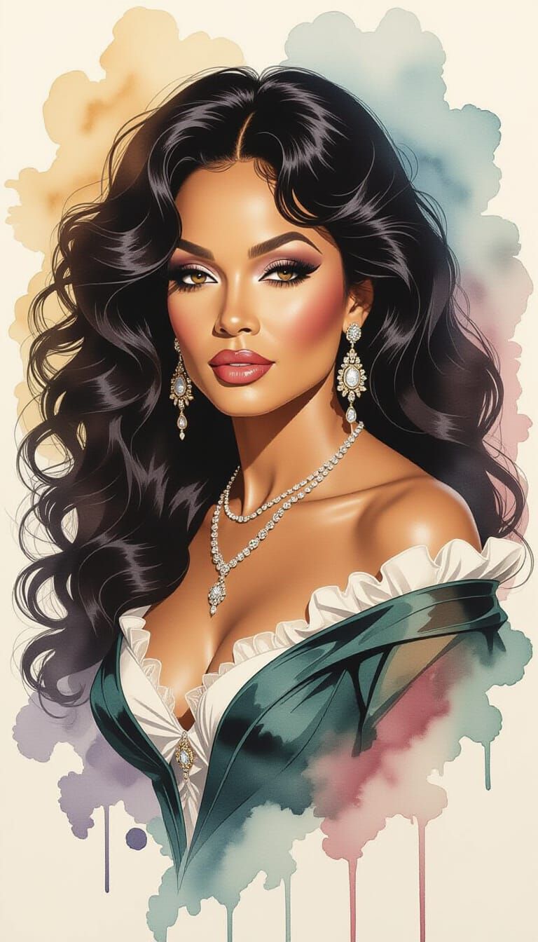 Diana Ross Portrait in Ink and Watercolor